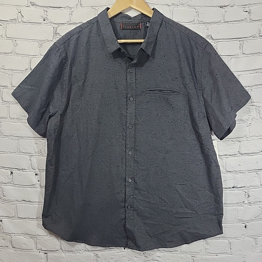 Vtg Y2k Shirt Mens‎ Grey Welt Woven Short Sleeve Button-Up Pocket Sz XXL Nwt